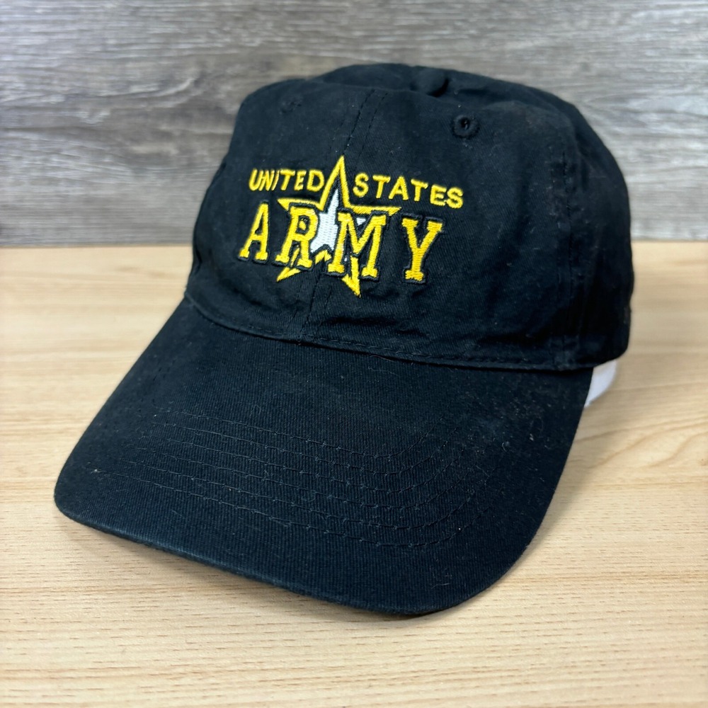 US Army Hat Cap Strap Back Black Yellow‎ Adjustable Outdoors Mens